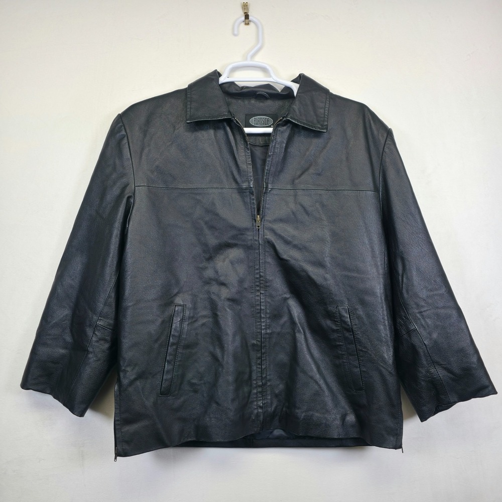 Y2K Burnside Leather Jacket Mens M Black Moto Biker Classic Rider‎ Biker Retro